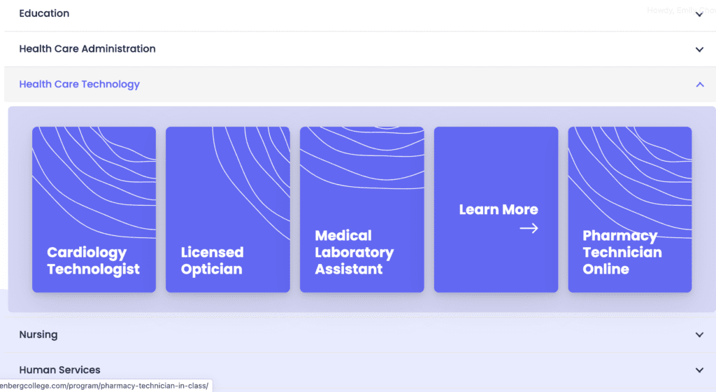 health care programs displayed in blue with circular lines running through