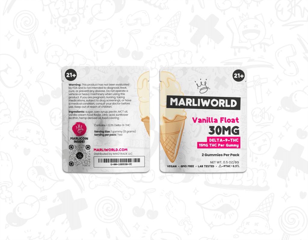 stylish pink and while moonrock packaging label with cartoon ice cream cone