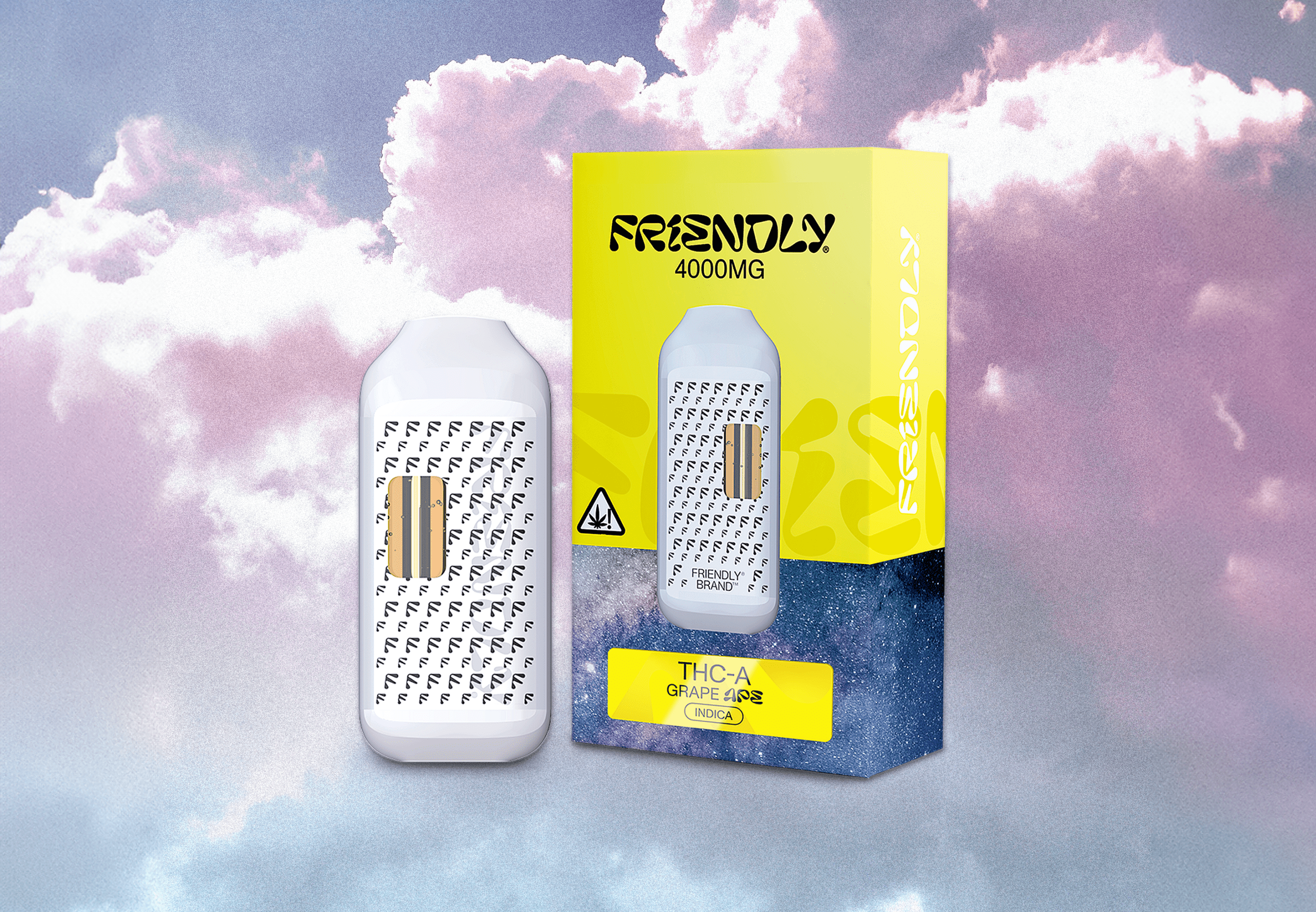 Friendly Hemp's vape on a pink cloud background