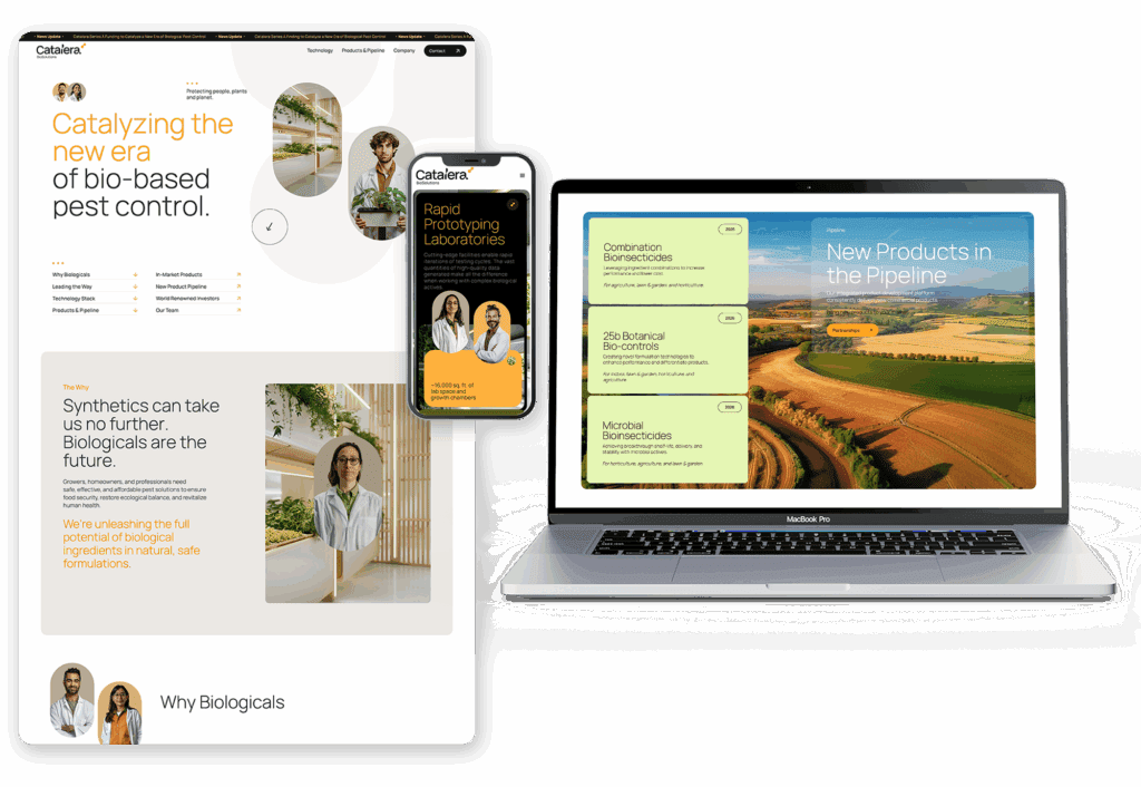 Catalera BioSolutions' website shown on a laptop and mobile phone