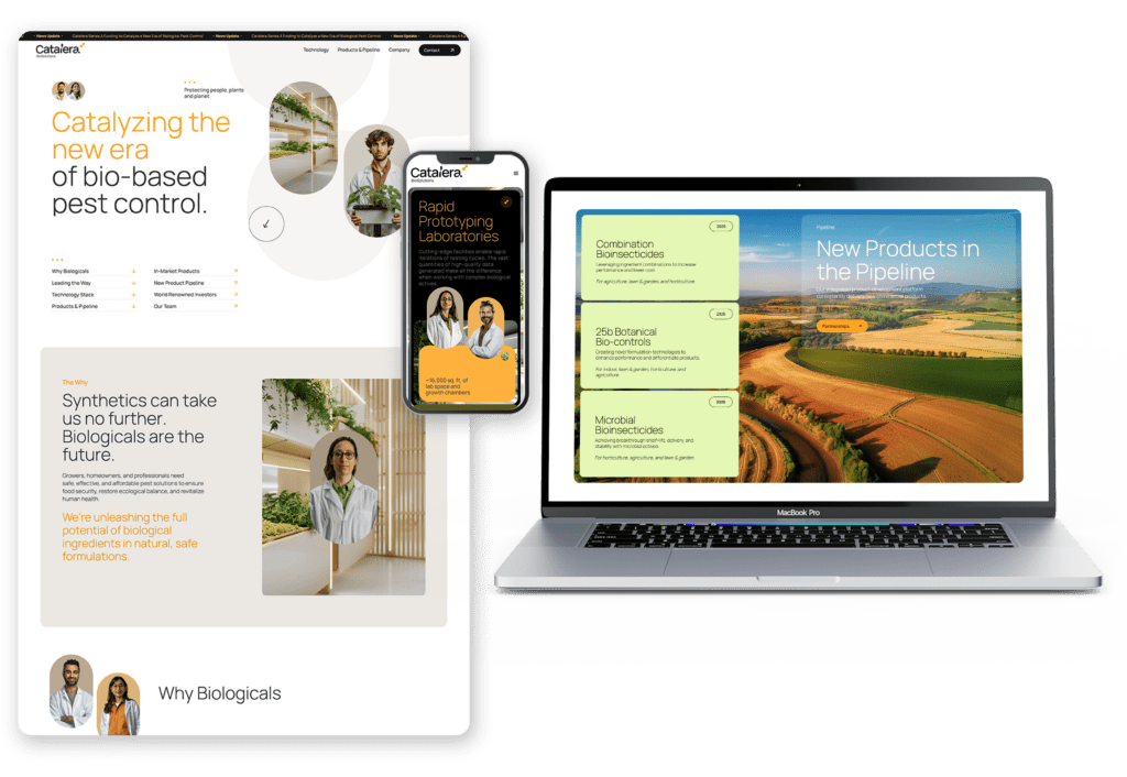 Catalera BioSolutions' website shown on a laptop and mobile phone