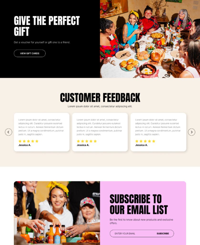 A section of Sriracha Revolver's new website, showcasing the bright and bold new look