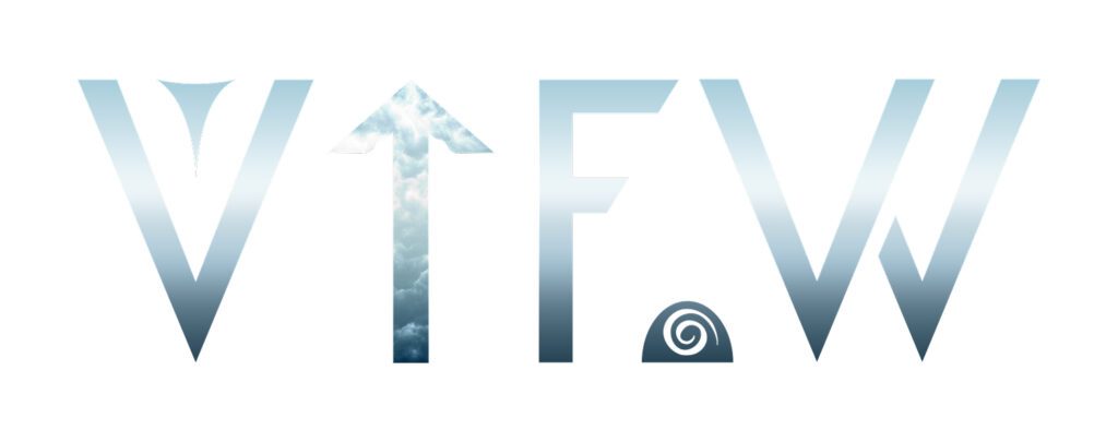 Vancouver Indigenous Fashion Week's new logo for 2025, coloured in a light blue gradient and an image of clouds